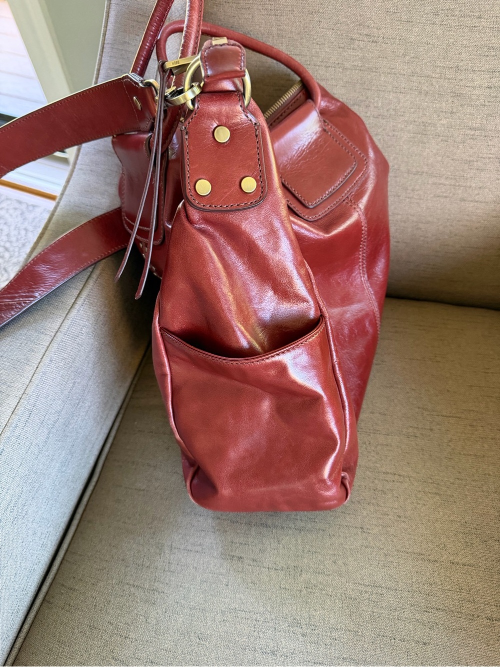 HOBO Stud-Trim Leather Hobo in Oxboood - Picture 8 of 12